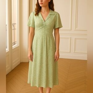 NWT ASOS Only Collar  V neck Pistachio Green Floral Midi Dress Sz XXL